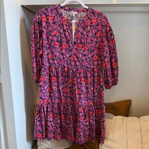 Sundry Pink and Red Floral Casual Dress